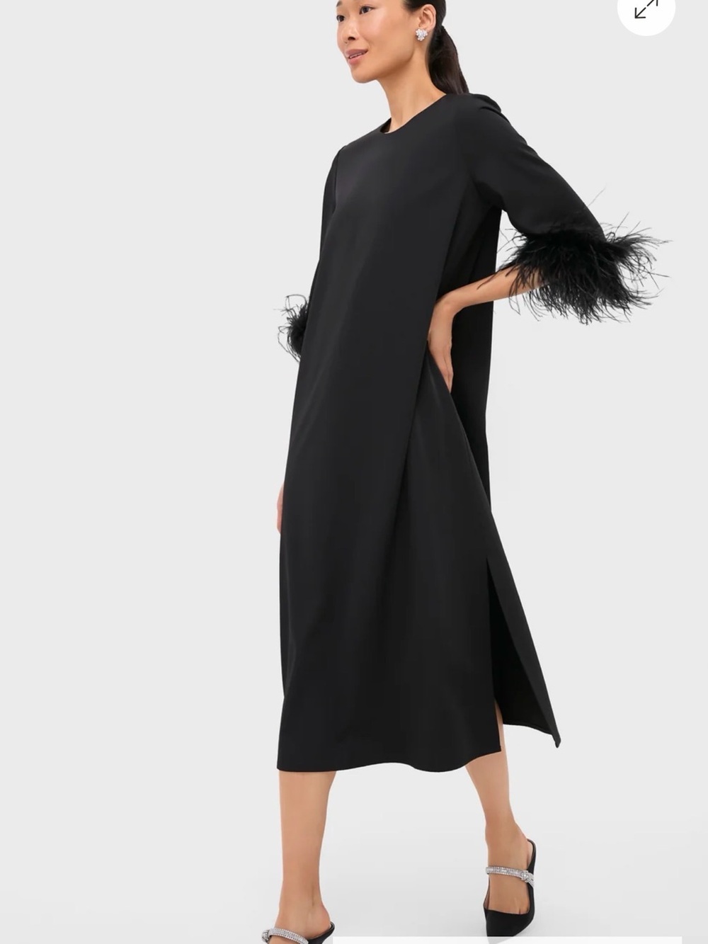 Tuckernuck Black Feather-Trim Midi Dress - Elegant Women's Dress